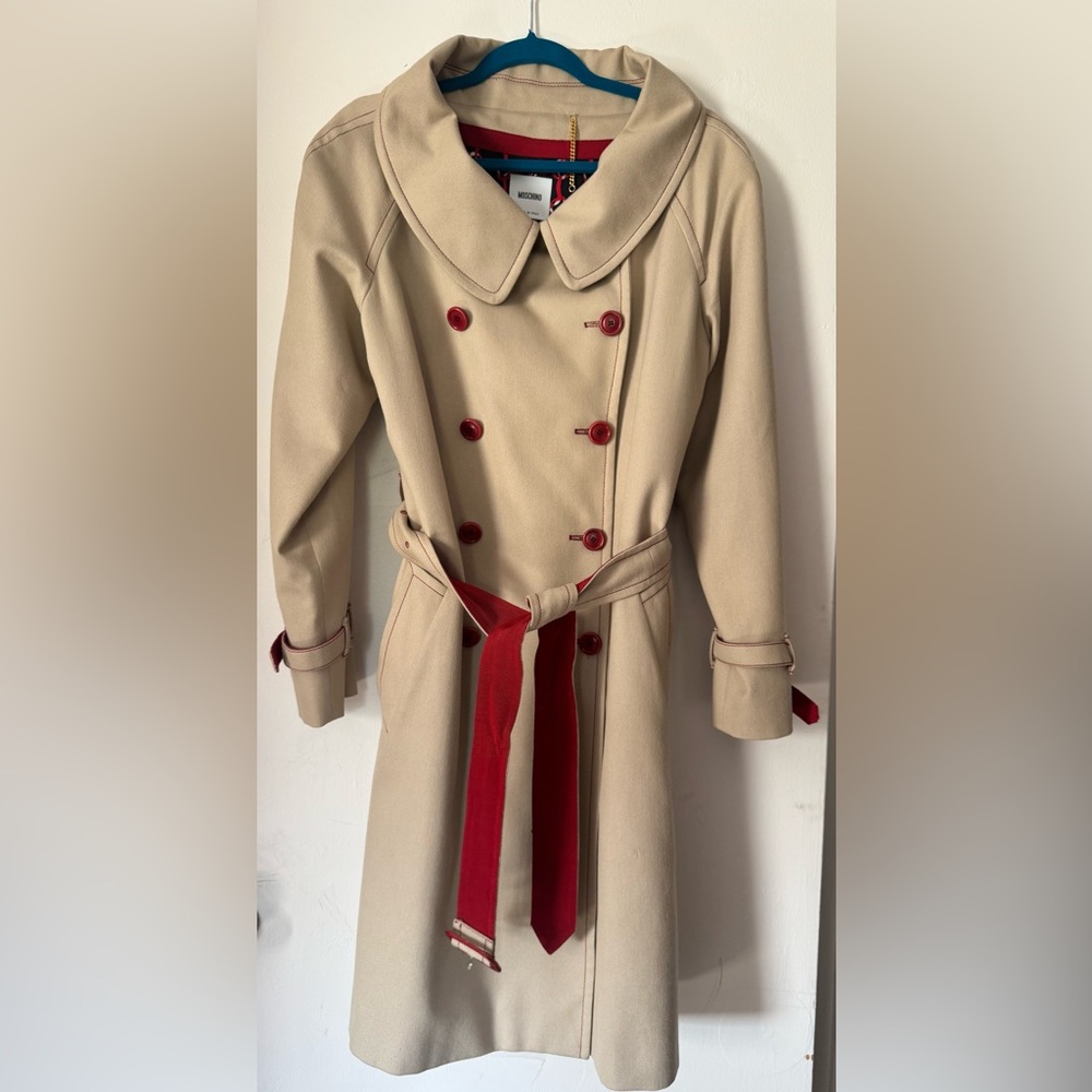 Moschino Tan Trench Coat with Red Accents - Picture 11 of 11